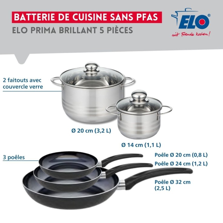 Batterie de cuisine Prima Brillant en aluminium et inox - 5 pièces - noire