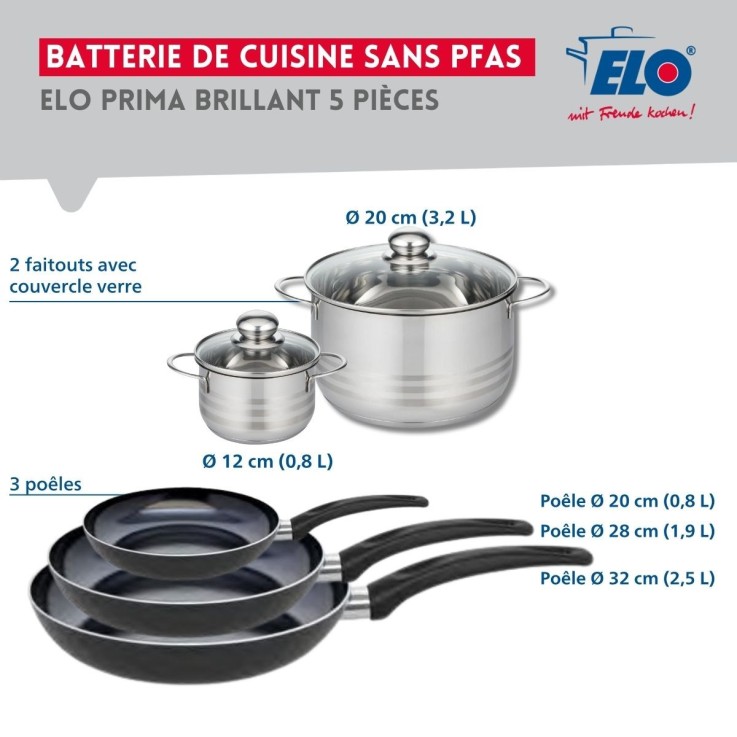 Batterie de cuisine Prima Brillant en aluminium et inox - 5 pièces - noir
