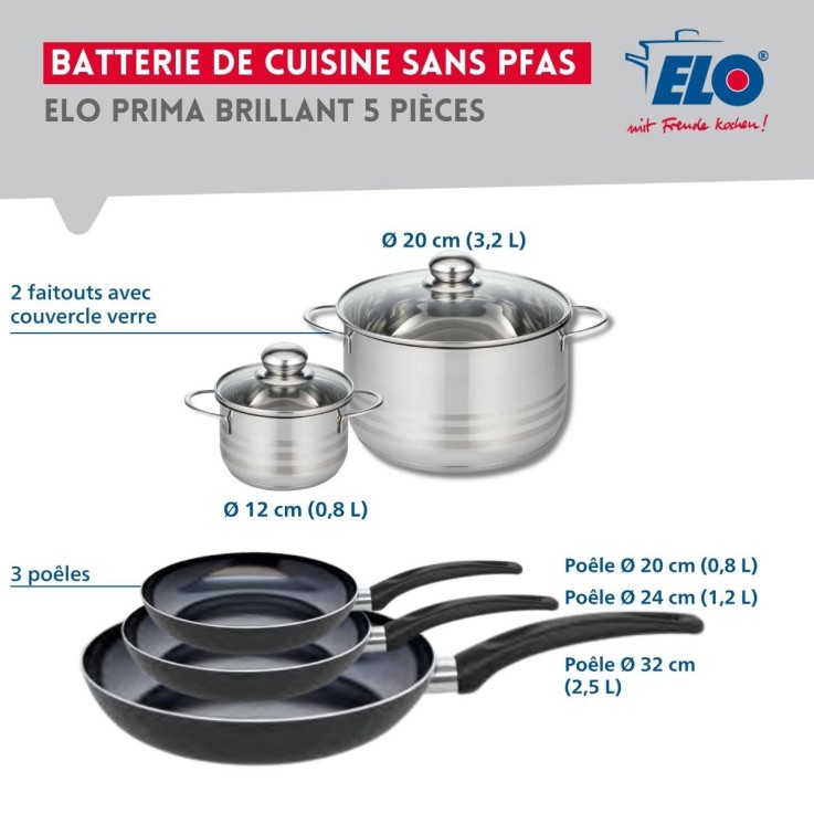 Batterie de cuisine Prima Brillant en aluminium et inox - 5 pièces - noir