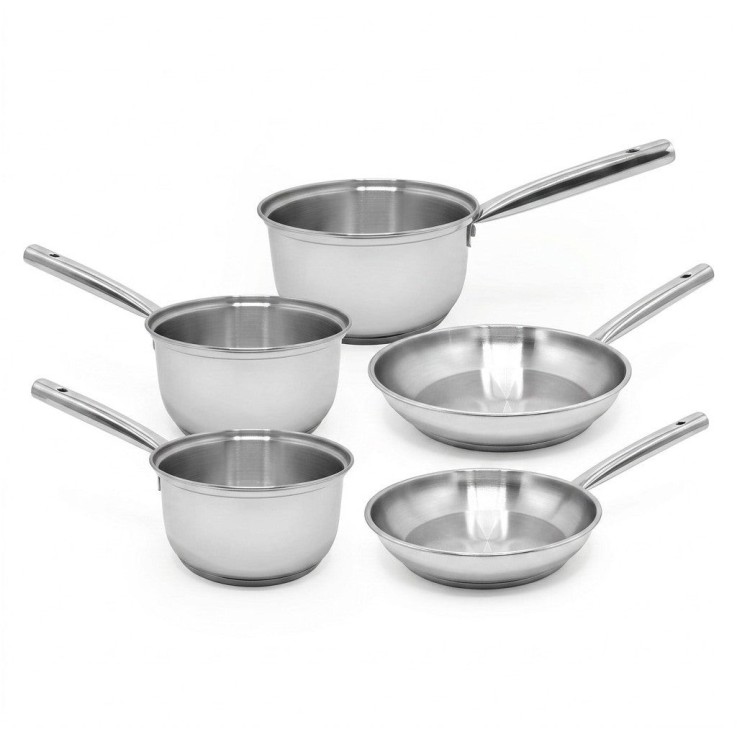Batterie de cuisine Rhona en inox - 3 casseroles et 2 poêles