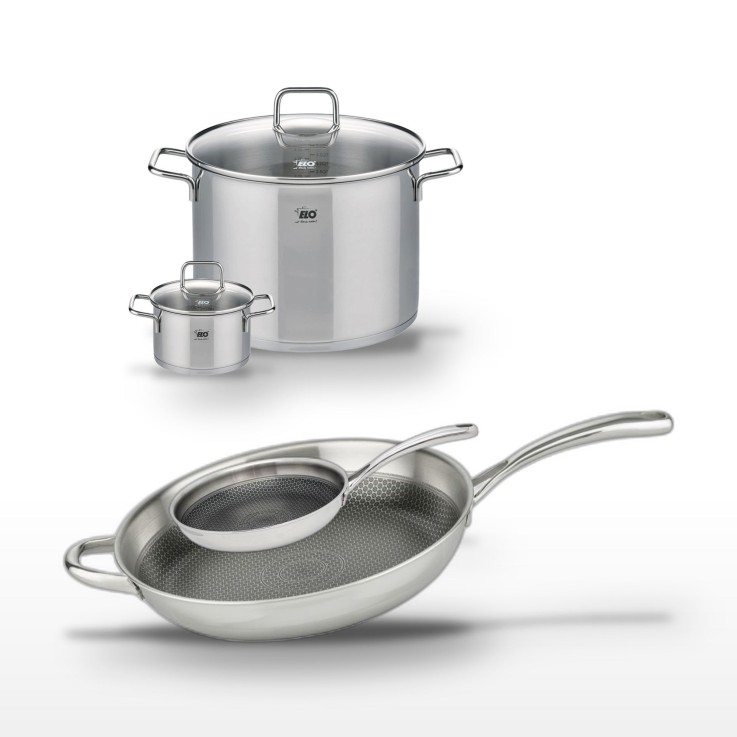 Batterie de cuisine Relief Evolution en inox - 24/32 et 14/26 cm - 1,2/9,5 L