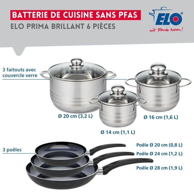 Batterie de cuisine Prima Brillant en aluminium et inox - 6 pièces