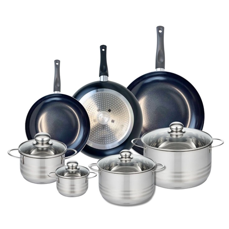 Batterie de cuisine Prima Brillant en aluminium et inox - 7 pièces