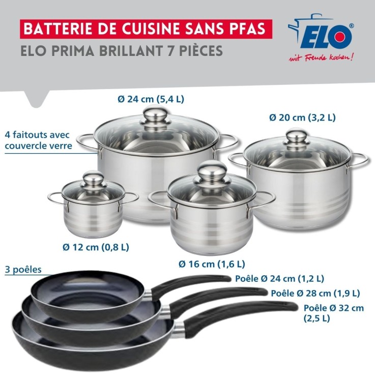 Batterie de cuisine Prima Brillant en aluminium et inox - 7 pièces