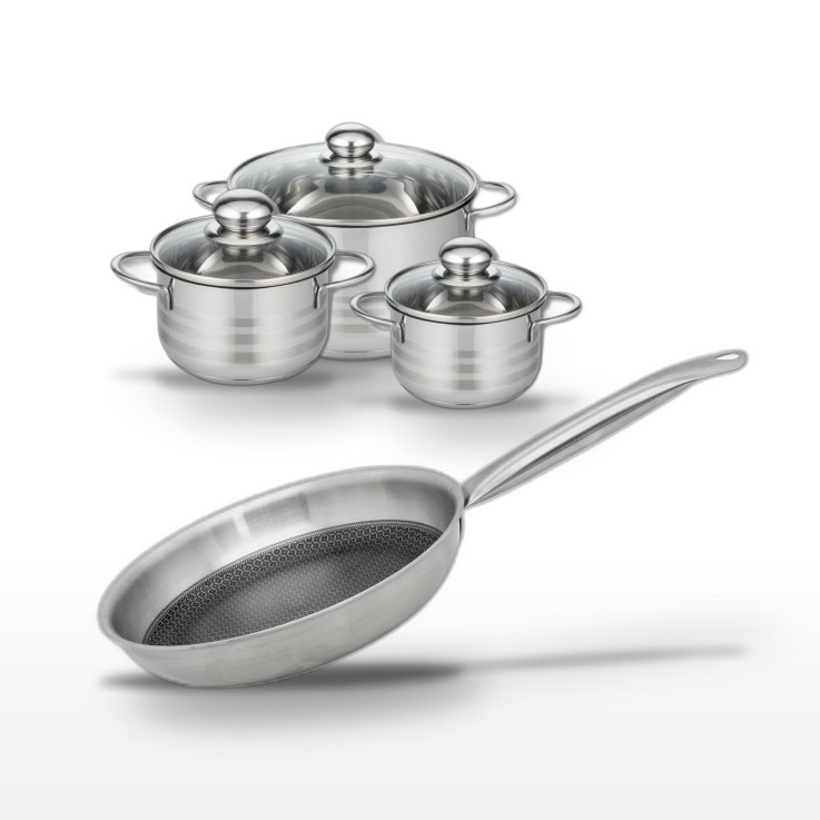 Batterie de cuisine Relief Solution en inox - 14/16/20/24 cm - noire
