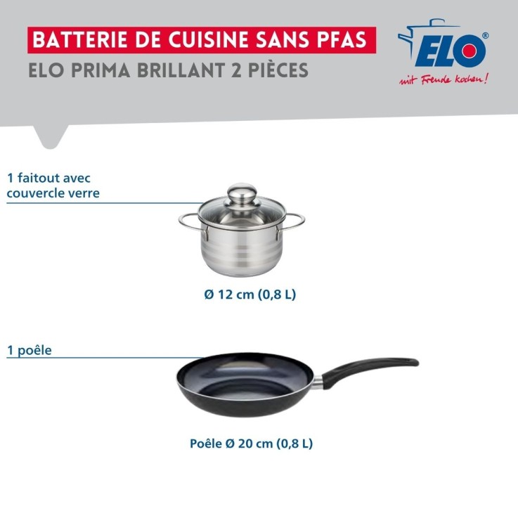 Batterie de cuisine Prima Brillant en aluminium et inox - 20/12 cm - noire