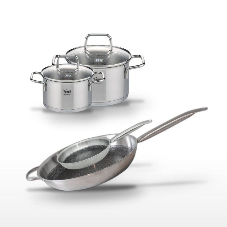 Lot de poêles et faitouts Relief Solution en inox - 32/24/20/16 cm - gris