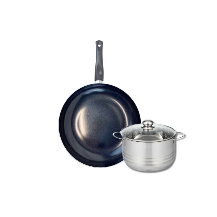 Batterie de cuisine Prima Brillant en aluminium et inox - 32 cm - 20 cm - noire