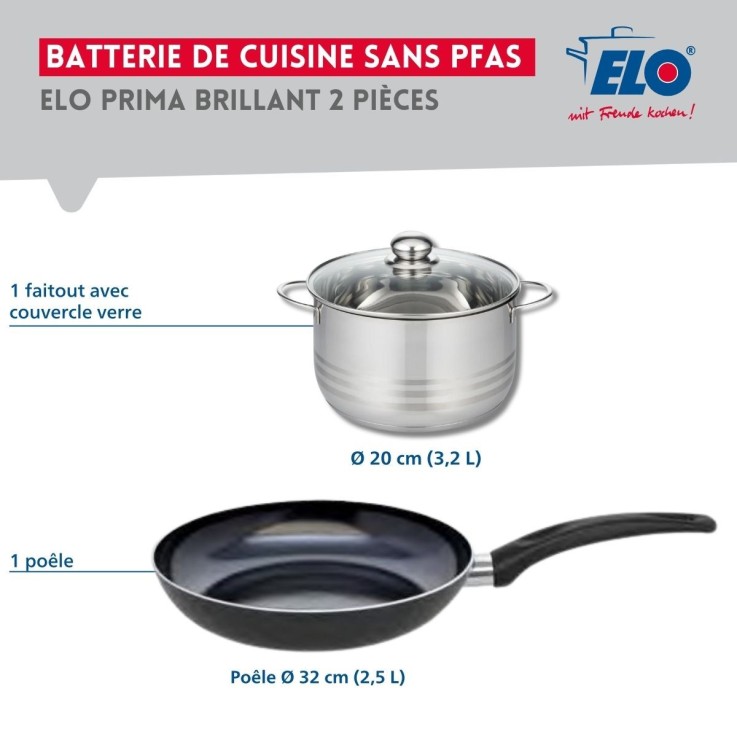Batterie de cuisine Prima Brillant en aluminium et inox - 32 cm - 20 cm - noire