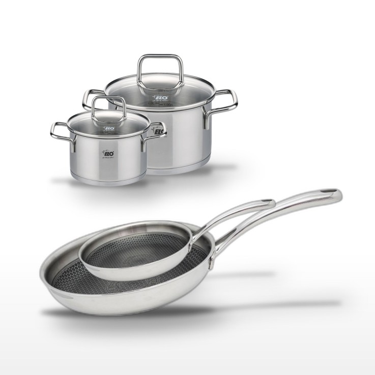 Batterie de cuisine Relief Evolution en inox - 2 poêles et 2 faitouts