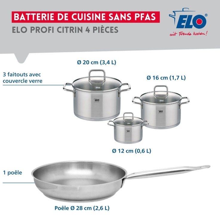 Batterie de cuisine Profi Citrin en inox - 12/16/20/28 cm