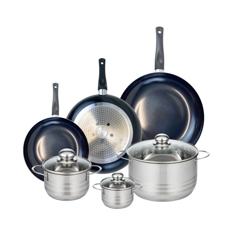 Batterie de cuisine Prima Brillant en aluminium et inox - 6 pièces - noir