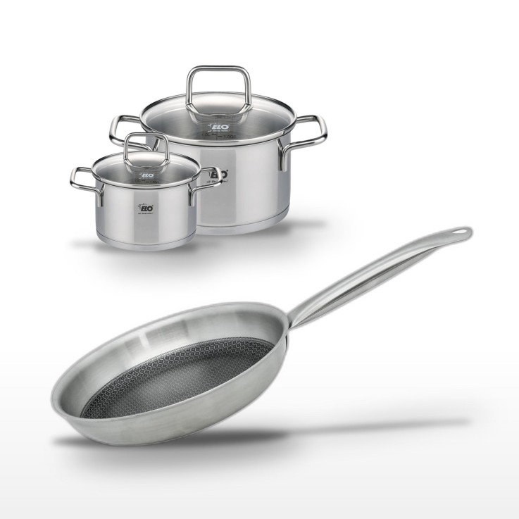 Batterie de cuisine Relief Solution en inox - 24, 20 et 14 cm