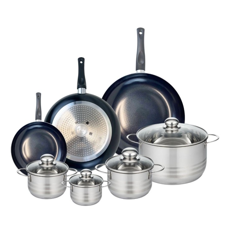 Batterie de cuisine Prima Brillant en aluminium et inox - 7 pièces - noire