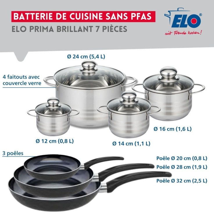 Batterie de cuisine Prima Brillant en aluminium et inox - 7 pièces - noire