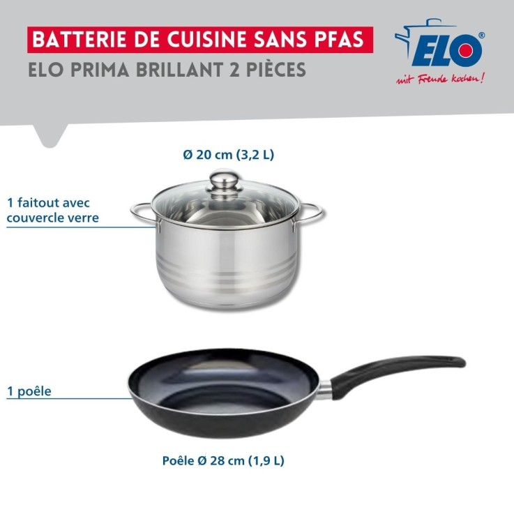 Batterie de cuisine Prima Brillant en aluminium et inox - 28/20 cm - noire