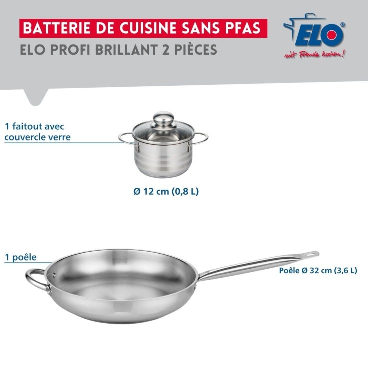 Batterie de cuisine Profi Brillant en inox - 32 cm et 12 cm