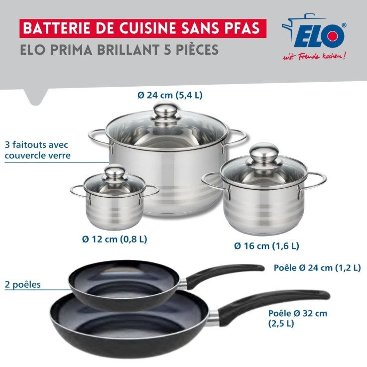 Batterie de cuisine Prima Brillant en aluminium et inox - 5 pièces - noir