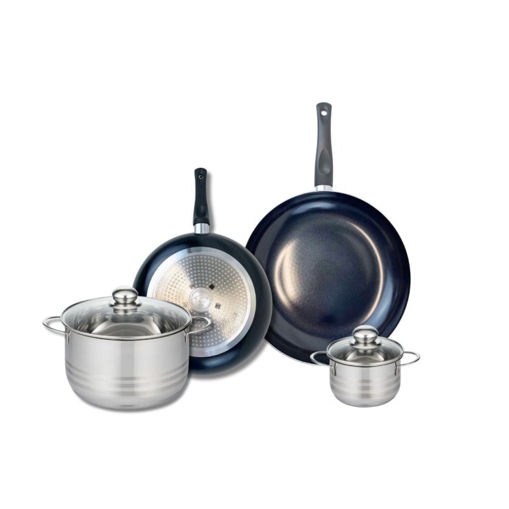 Batterie de cuisine Prima Brillant en aluminium et inox - 4 pièces - noire