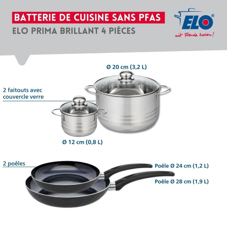Batterie de cuisine Prima Brillant en aluminium et inox - 4 pièces - noire