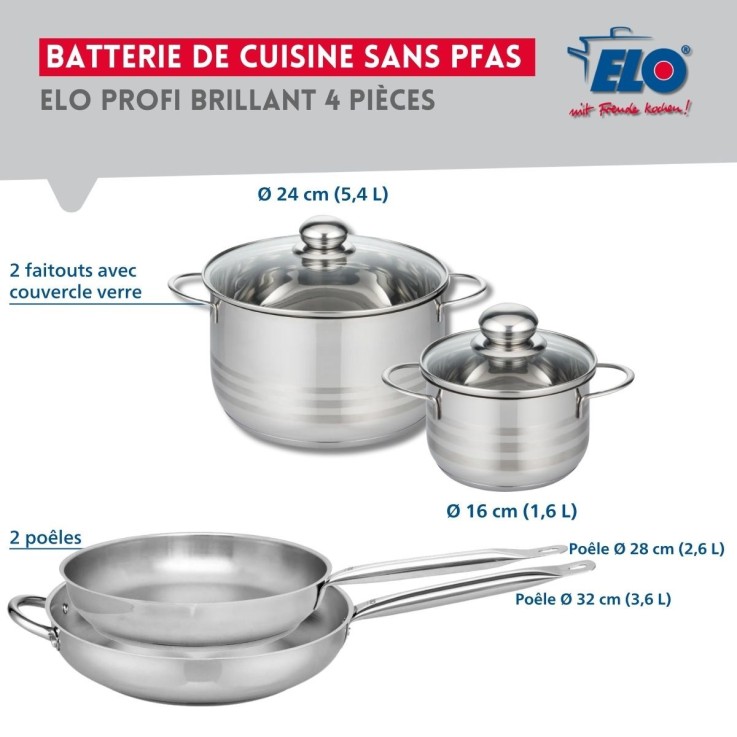 Batterie de cuisine Profi Brillant en inox - 28/32 cm - 16/24 cm