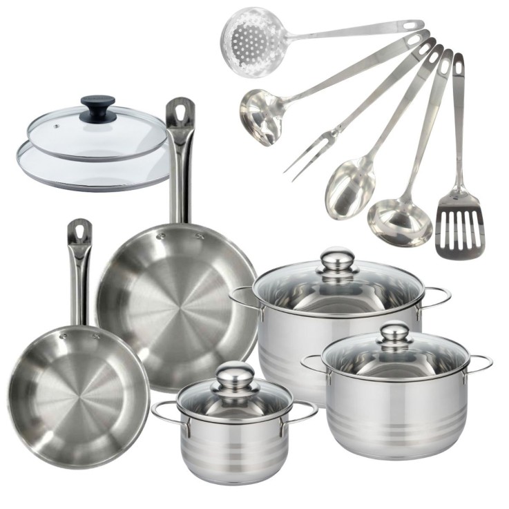 Batterie de cuisine Eterna en inox - 2 poêles - 3 faitouts - 6 ustensiles