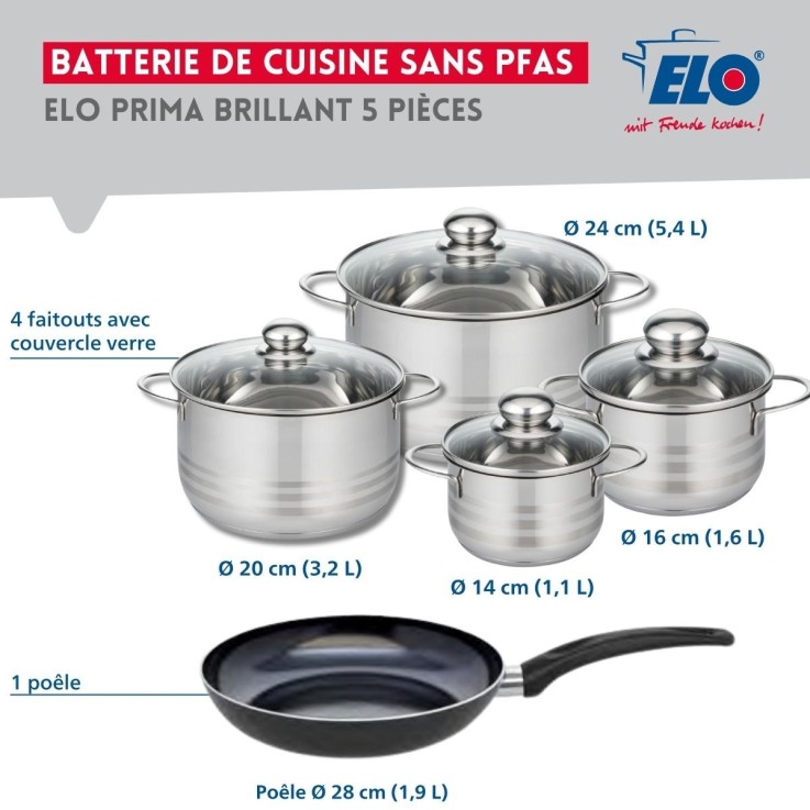 Batterie de cuisine Prima Brillant en aluminium et inox - 5 pièces - noire