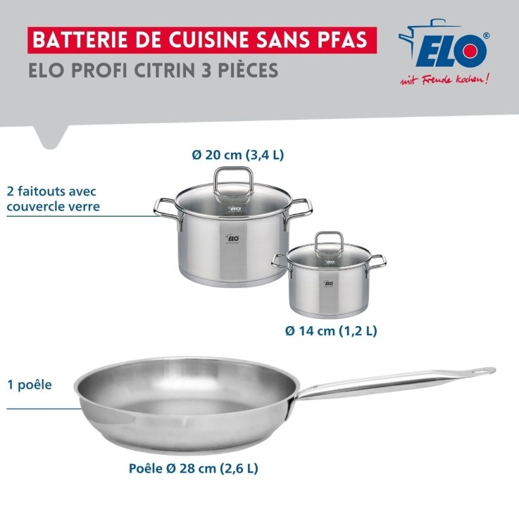 Batterie de cuisine Profi Citrin en inox - 14, 20 et 28 cm