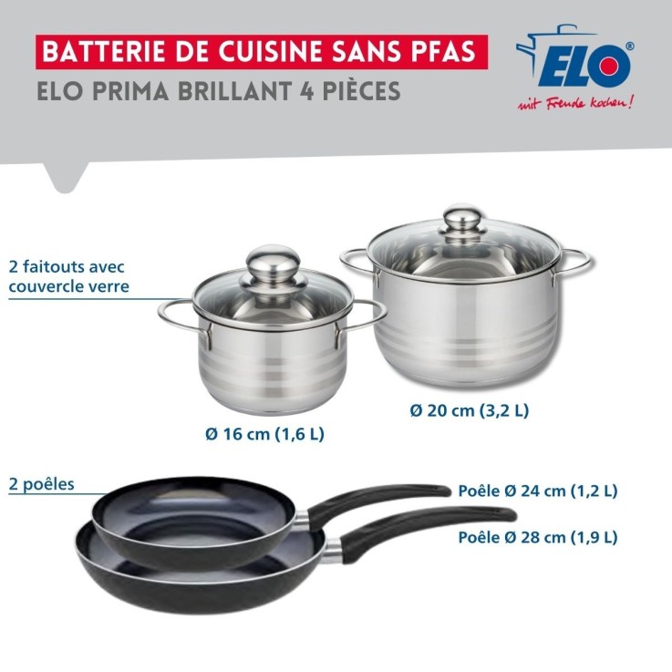 Batterie de cuisine Prima Brillant en aluminium et inox - 24/28 cm - 16/20 cm