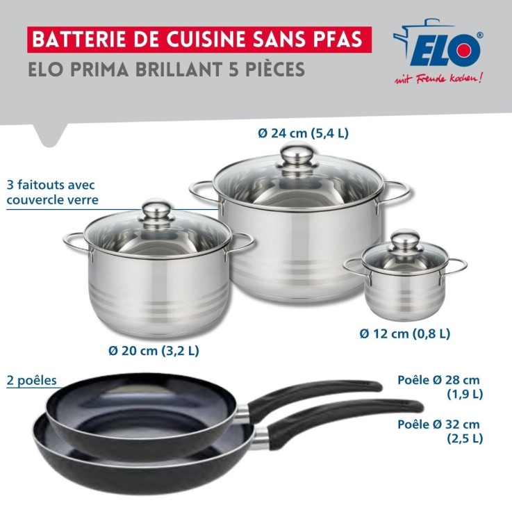 Batterie de cuisine Prima Brillant en aluminium et inox - 5 pièces - noire