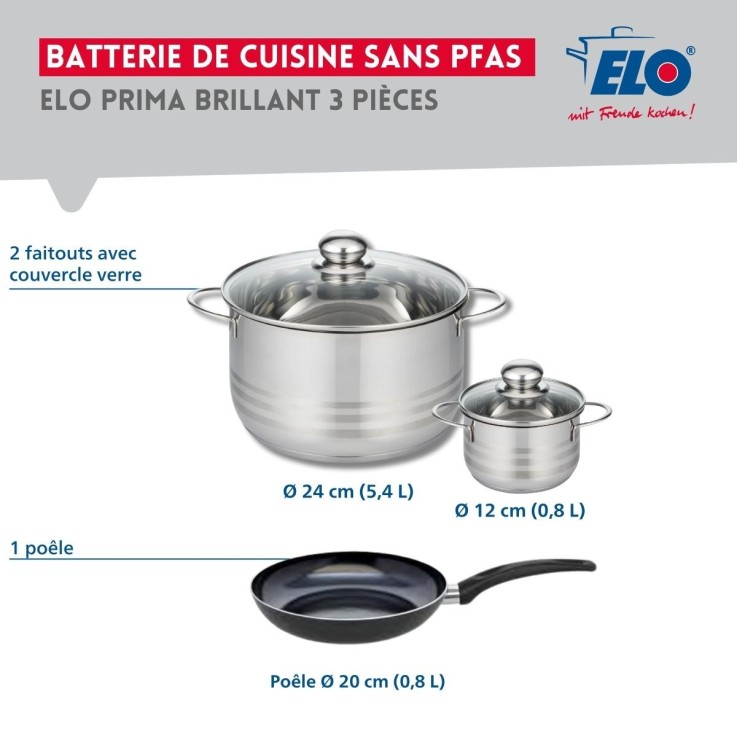 Batterie de cuisine Prima Brillant en aluminium et inox - 20, 12 et 24 cm