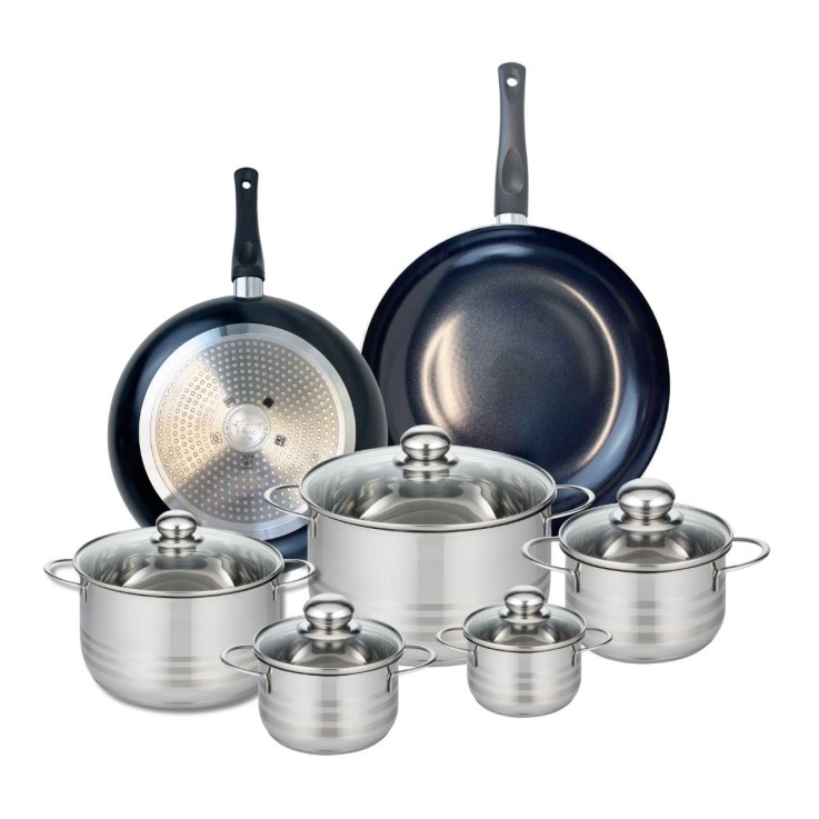 Batterie de cuisine Prima Brillant en aluminium et inox - 12 pièces - noire