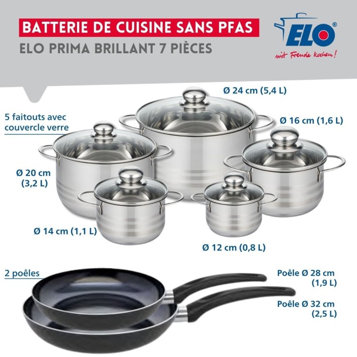 Batterie de cuisine Prima Brillant en aluminium et inox - 12 pièces - noire