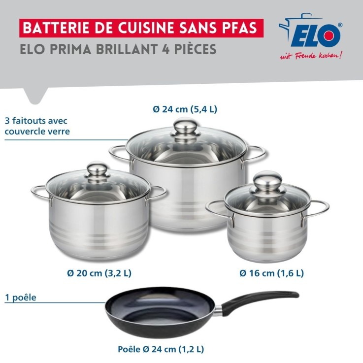 Batterie de cuisine Prima Brillant en aluminium et inox - 16/20/24 cm