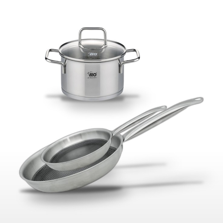 Batterie de cuisine Relief Solution en inox - 14/24/28 cm - noire