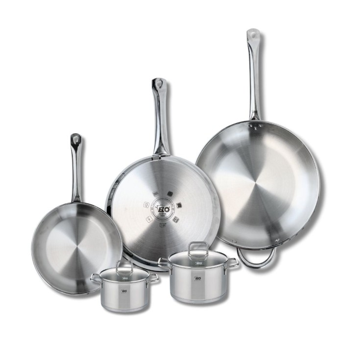 Batterie de cuisine Profi Citrin en inox - 3 poêles et 2 faitouts