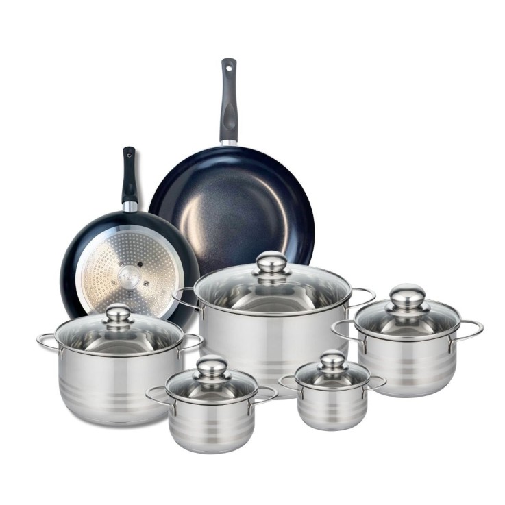 Batterie de cuisine Prima Brillant en aluminium et inox - 12 à 28 cm - noire