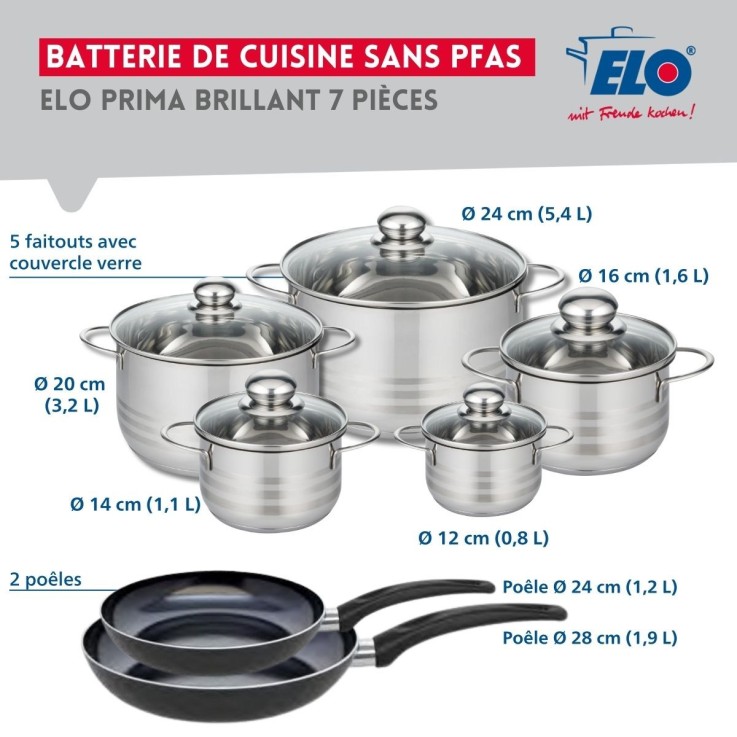 Batterie de cuisine Prima Brillant en aluminium et inox - 12 à 28 cm - noire