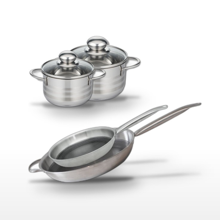 Batterie de cuisine Relief Solution en inox - 14, 16, 28 et 32 cm - noire