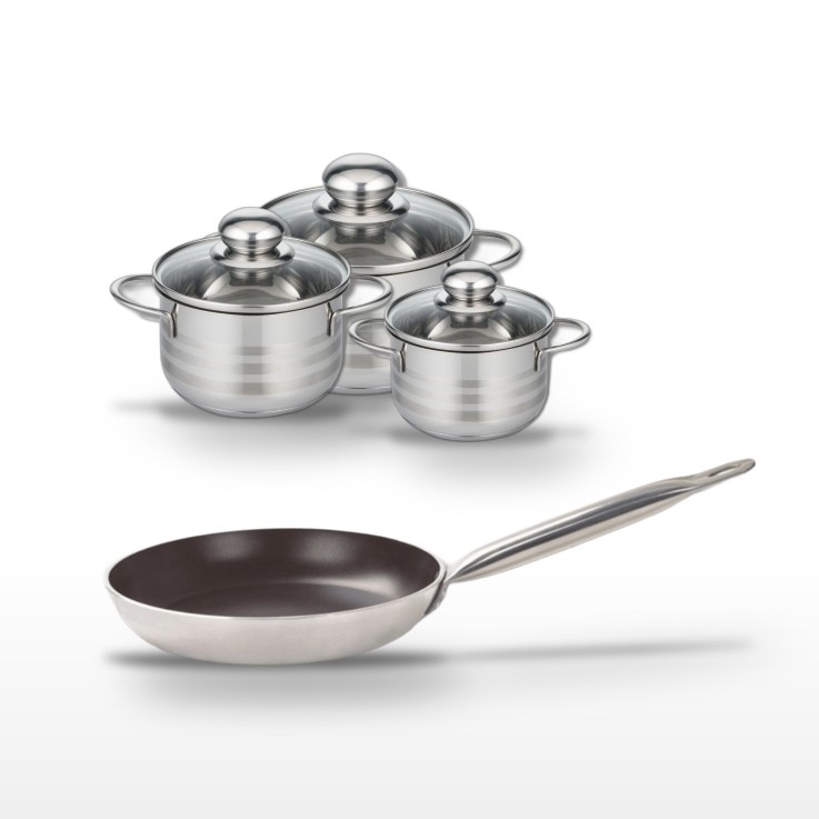 Batterie de cuisine Bistro Line et Brillant en aluminium et inox - grise
