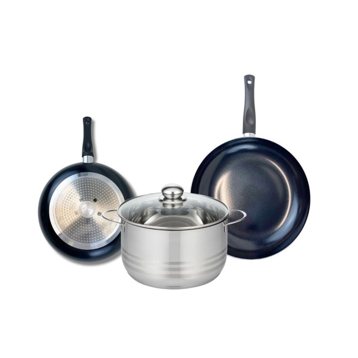 Batterie de cuisine Prima Brillant en aluminium et inox - 24/28 cm - noire