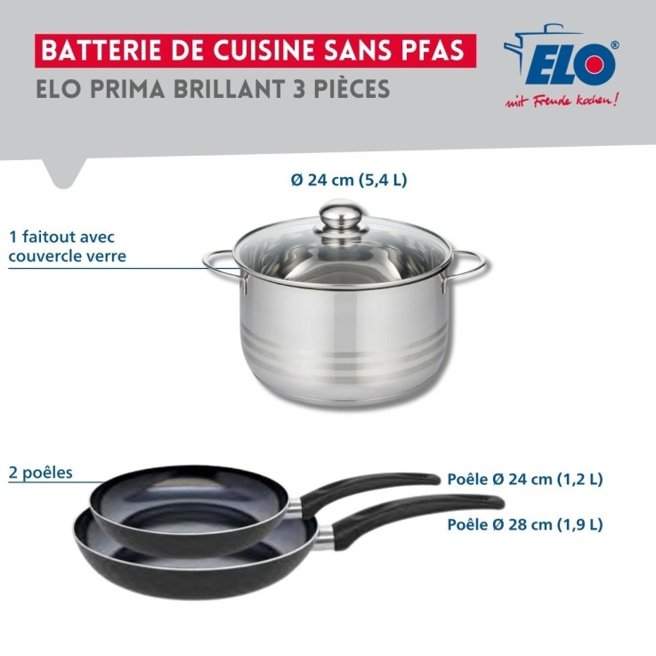 Batterie de cuisine Prima Brillant en aluminium et inox - 24/28 cm - noire