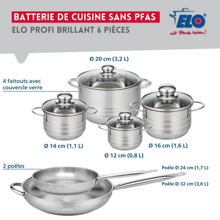 Batterie de cuisine Profi Brillant en inox - 6 pièces