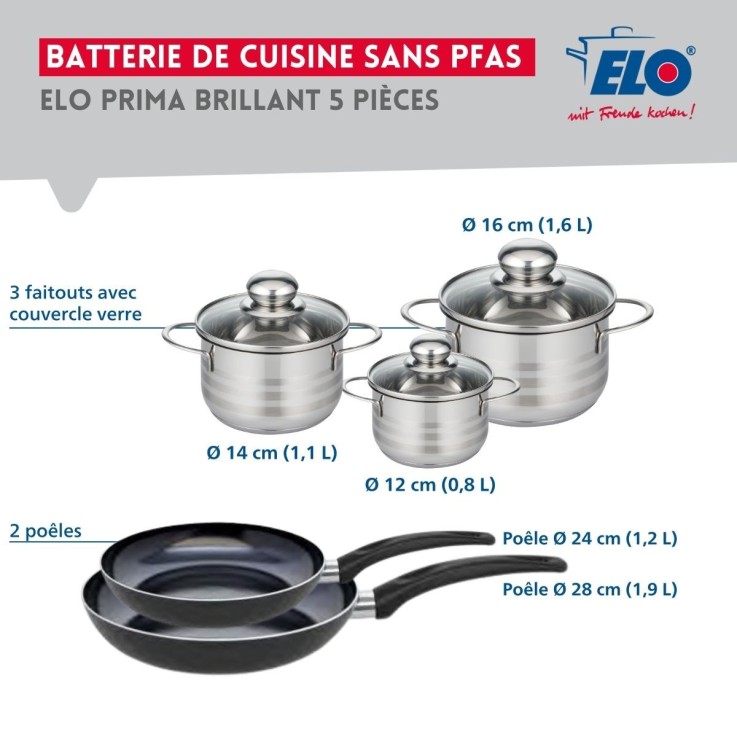 Batterie de cuisine Prima Brillant en aluminium et inox - 5 pièces