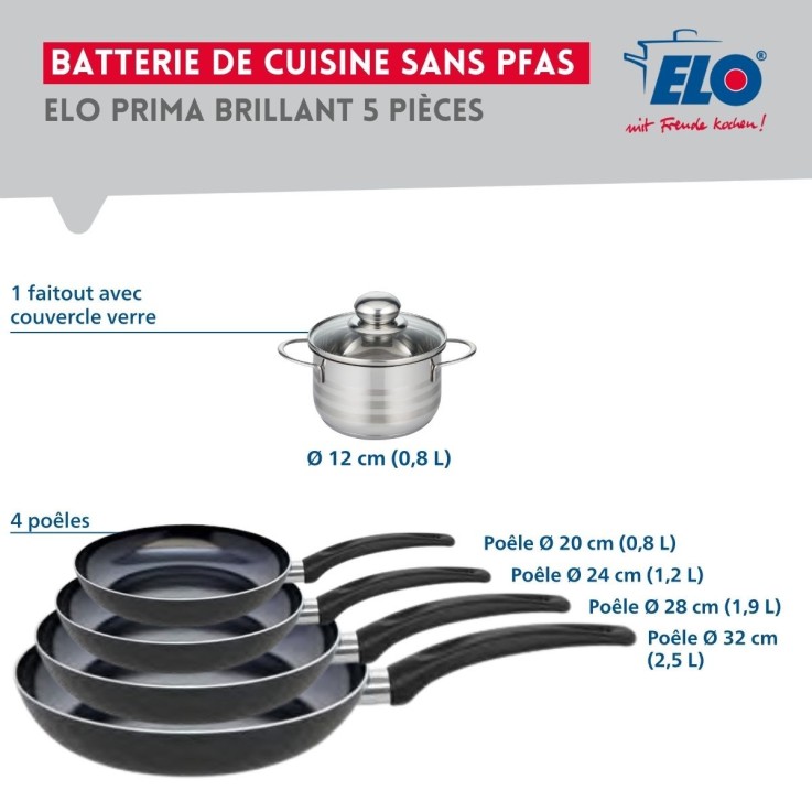 Batterie de cuisine Prima Brillant en aluminium et inox - 5 pièces