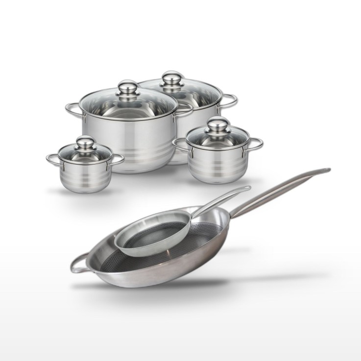 Batterie de cuisine Relief Solution en inox - 24/32 cm et 12/14/20/24 cm