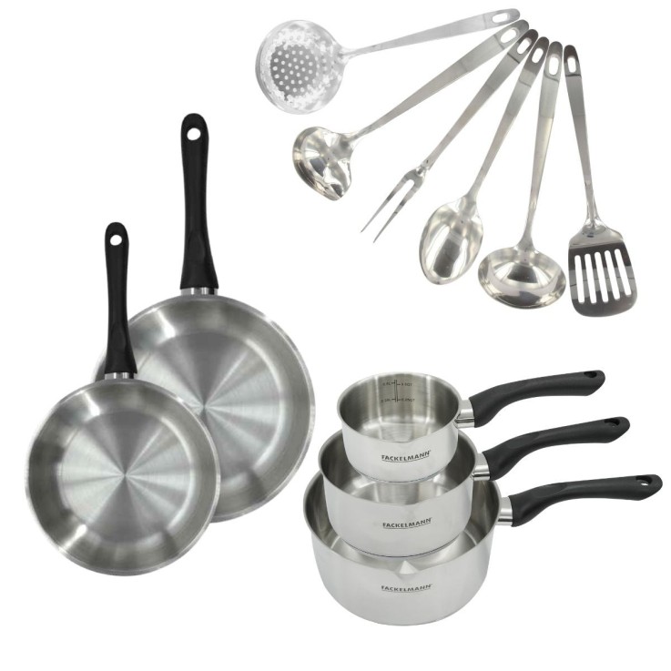 Batterie de cuisine Geneva en inox - 11 pièces avec 6 ustensiles - gris