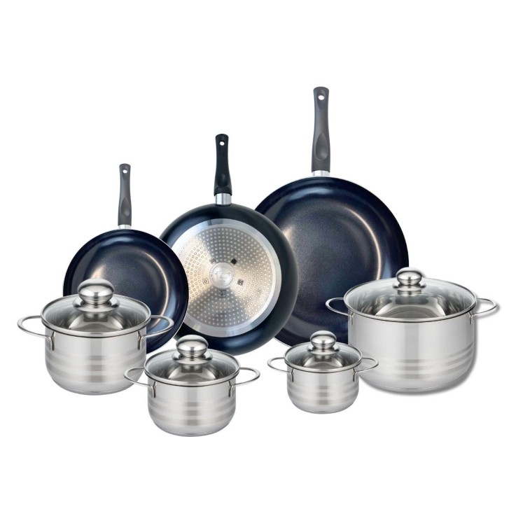 Batterie de cuisine Prima Brillant en aluminium et inox - 11 pièces - noire