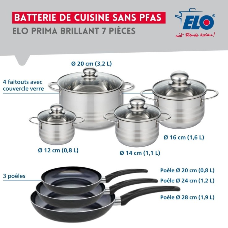 Batterie de cuisine Prima Brillant en aluminium et inox - 11 pièces - noire