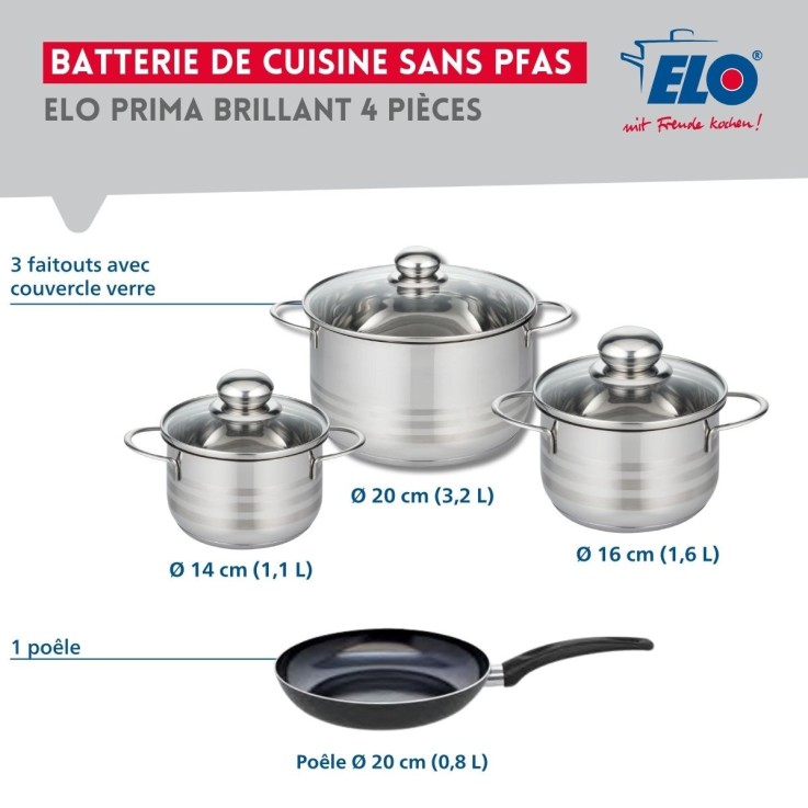 Batterie de cuisine Prima Brillant en aluminium et inox - 14/16/20 cm - noire